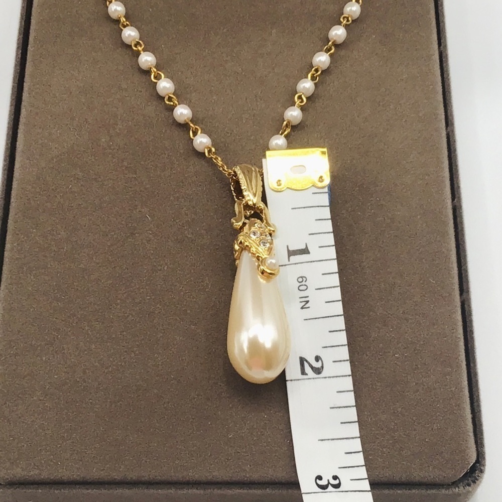 Nolan MILLER Set Pendant Necklace Earrings Gold Tone Long FauxPearl Rhinestone - Picture 9 of 10